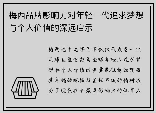 梅西品牌影响力对年轻一代追求梦想与个人价值的深远启示 梅西品牌影响力对年轻一代追求梦想与个人价值的深远启示