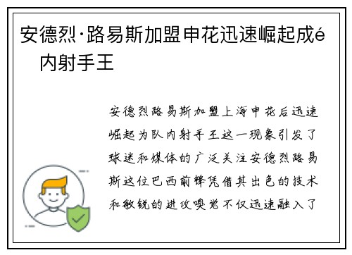 安德烈·路易斯加盟申花迅速崛起成队内射手王 安德烈·路易斯加盟申花迅速崛起成队内射手王